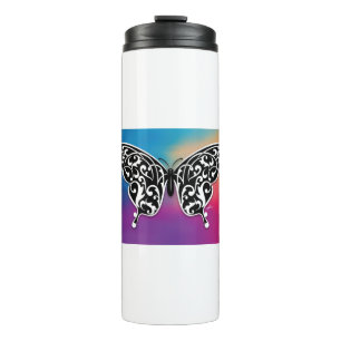 Schmetterlingsdesign mit Sonnenuntergangfarben Thermosbecher