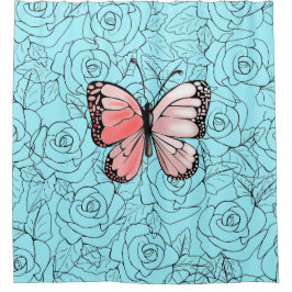 Schmetterlingsdusche Rose Blau - Ihre Farben Duschvorhang