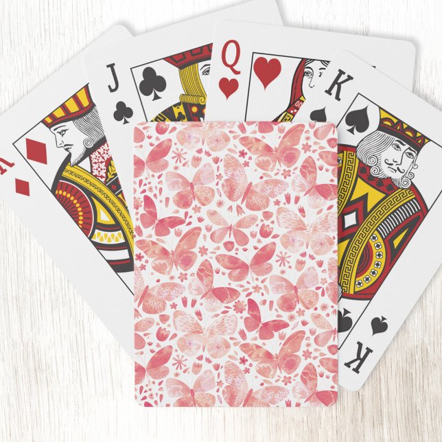 Schmetterlingsfarben Pink Playing Cards Spielkarten (Blush pink watercolor butterfly pattern playing cards)