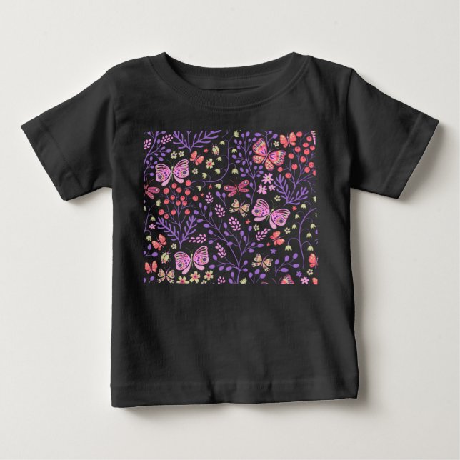 Schmetterlingsfarben und Blume Rose Baby T-shirt (Vorderseite)