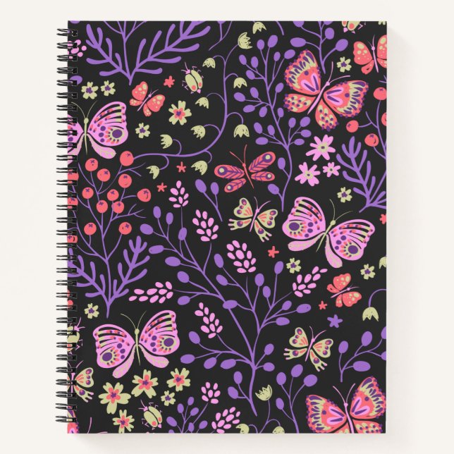 Schmetterlingsfarben und Blume Rose niedlich Notizbuch (Vorderseite)