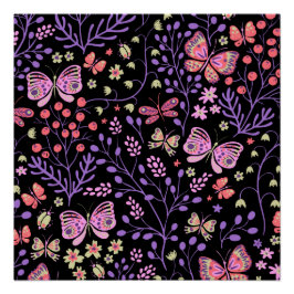 Schmetterlingsfarben und Blume Rose niedlich Poster