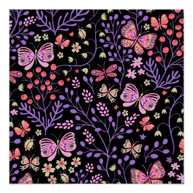 Schmetterlingsfarben und Blume Rose niedlich Poster (Vorderseite)
