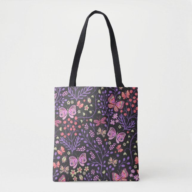 Schmetterlingsfarben und Blume Rose niedlich Tasche (Vorderseite)