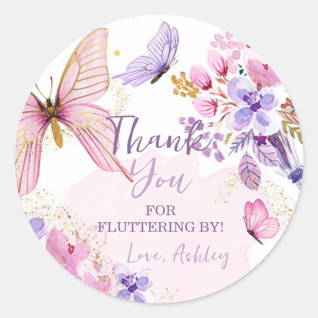 Schmetterlingsfavorit Fluttering by Girl Geburtsta Runder Aufkleber (Vorderseite)