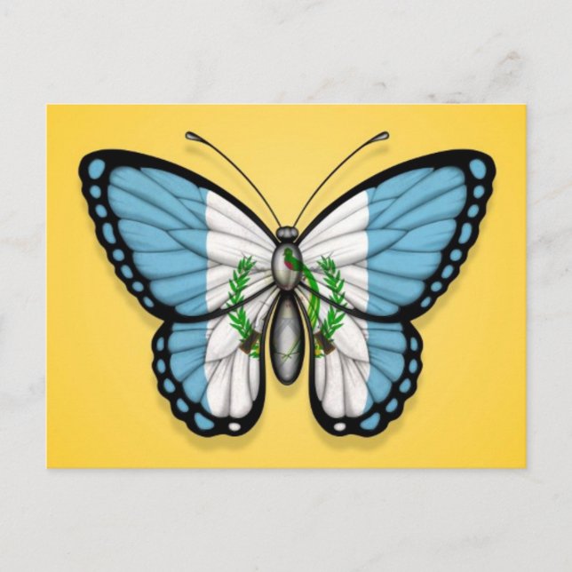 Schmetterlingsflagge in Guatemala auf Gelb Postkarte (Vorderseite)