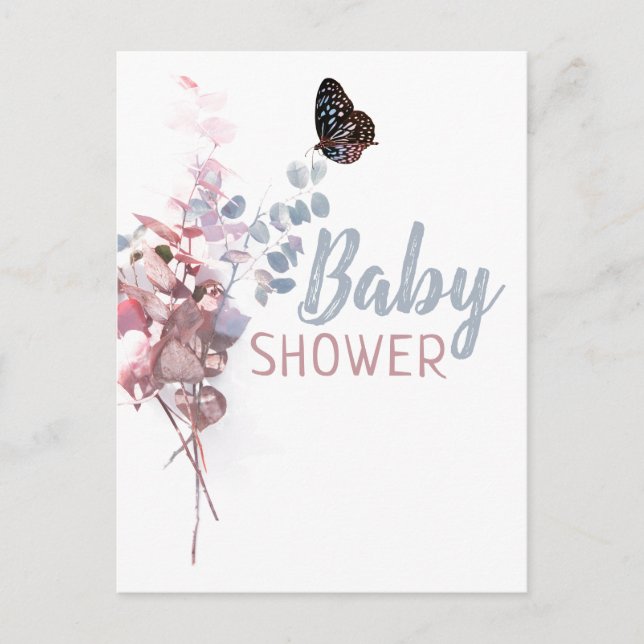 Schmetterlingsfliege-Blätter, elegante Babydusche  Einladungspostkarte (Vorderseite)