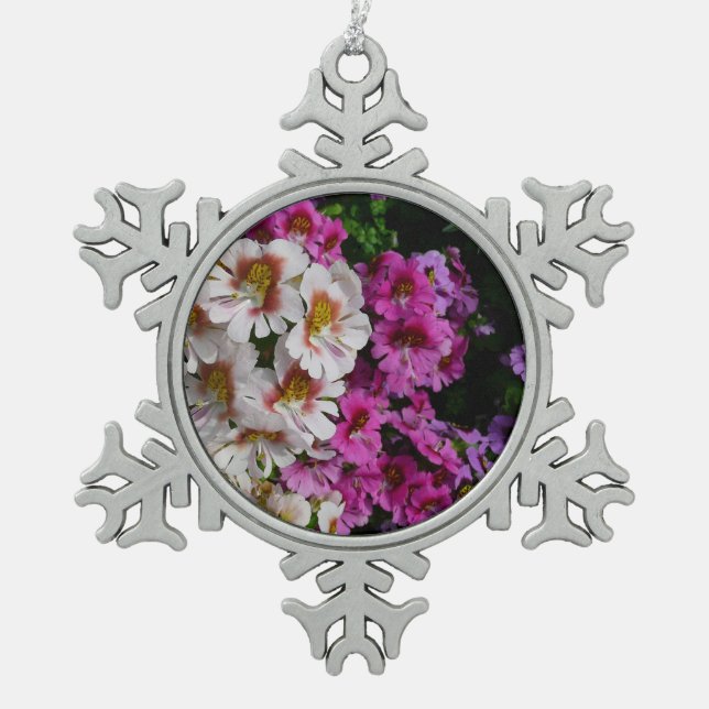 Schmetterlingsfliege Blume Weißrosa und Lila Schneeflocken Zinn-Ornament (Vorderseite)