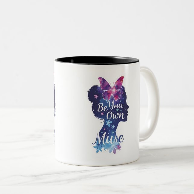 Schmetterlingsfliege-Silhouette, Selbstfindung, se Zweifarbige Tasse (VorderseiteRechts)