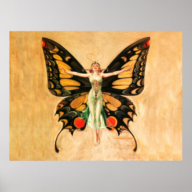 Schmetterlingsfrau-Flug-Illustration Poster (Vorne)