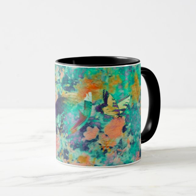 Schmetterlingsgarten & eine Feder  Tasse (VorderseiteRechts)