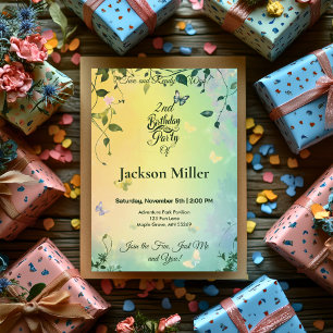 Schmetterlingsgarten-Geburtstag - Süße Katze & rot Einladung