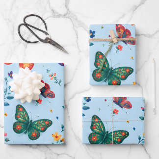 Schmetterlingsgarten-Geschenkpapier – Farbige Flor Geschenkpapier Set