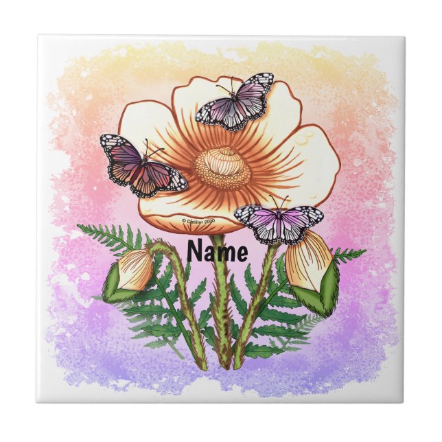 Schmetterlingsgelber Mohn  Fliese (Vorderseite)