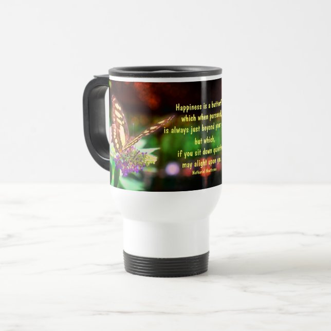 Schmetterlingsglück Zitat Inspiration Reisebecher (Vorderseite Links)