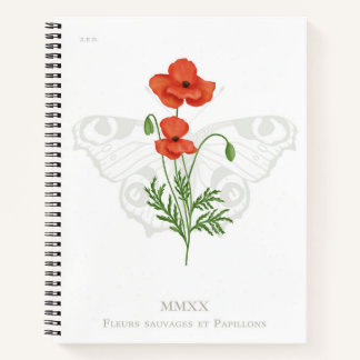 Schmetterlingsheft für Mohn und Pfau Notizbuch