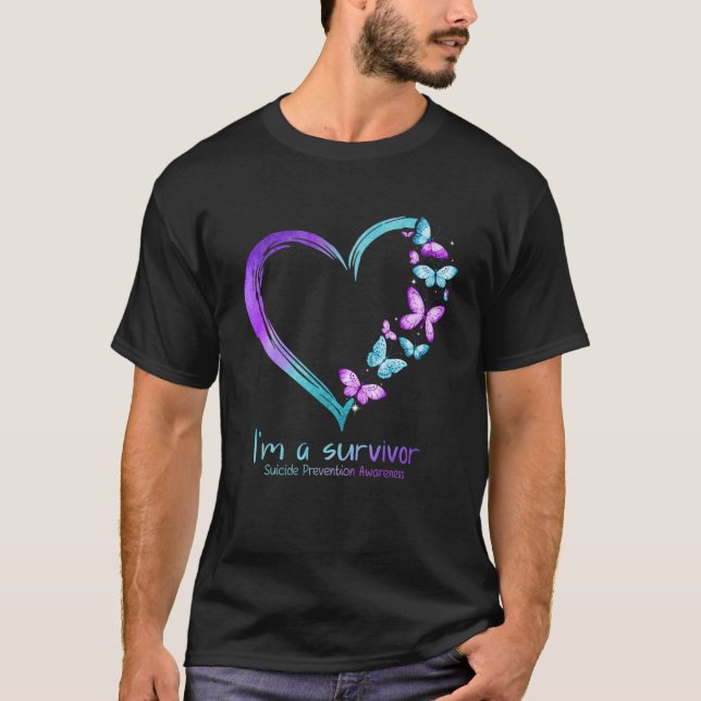 Schmetterlingsherz Ich bin ein Überlebender Suizid T-Shirt (Vorderseite)