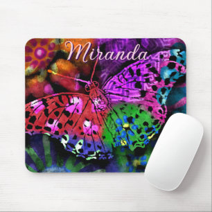 Schmetterlingsinsekt Abstraktes Lila grünes Rosa O Mousepad