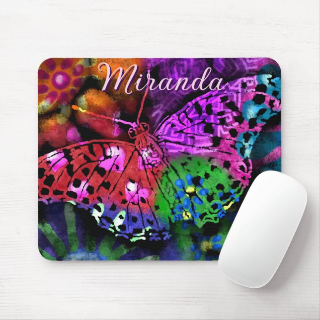 Schmetterlingsinsekt Abstraktes Lila grünes Rosa O Mousepad (Mit Mouse)