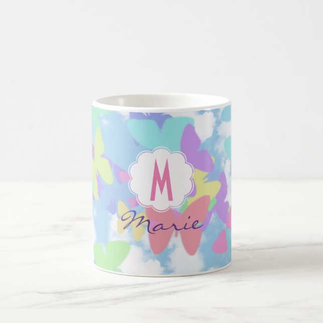 Schmetterlingskaffeetasse mit Monogramm Name & Ini Kaffeetasse (Mittel)