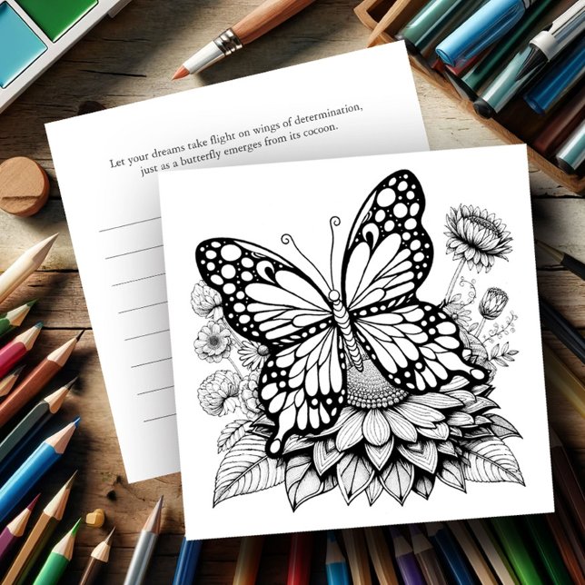 Schmetterlingskarten mit Zeitschrift Einladung (Butterfly coloring pages for adult women with journaling card on back.)