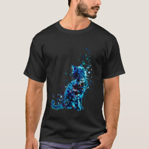 Schmetterlingskatze Silhouette Lebendige Blumenkun T-Shirt