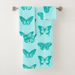 Schmetterlingskizze, Aqua und Türkis Badhandtuch Set