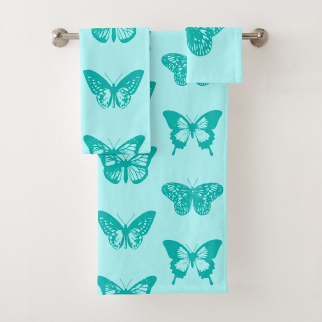 Schmetterlingskizze, Aqua und Türkis Badhandtuch Set (Insitu)