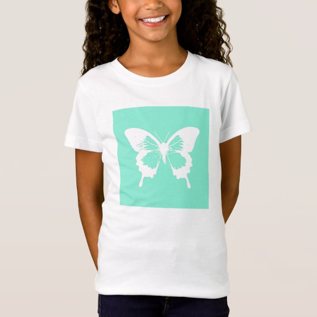 Schmetterlingskizze, Aqua und Weiß T-Shirt (Vorderseite)