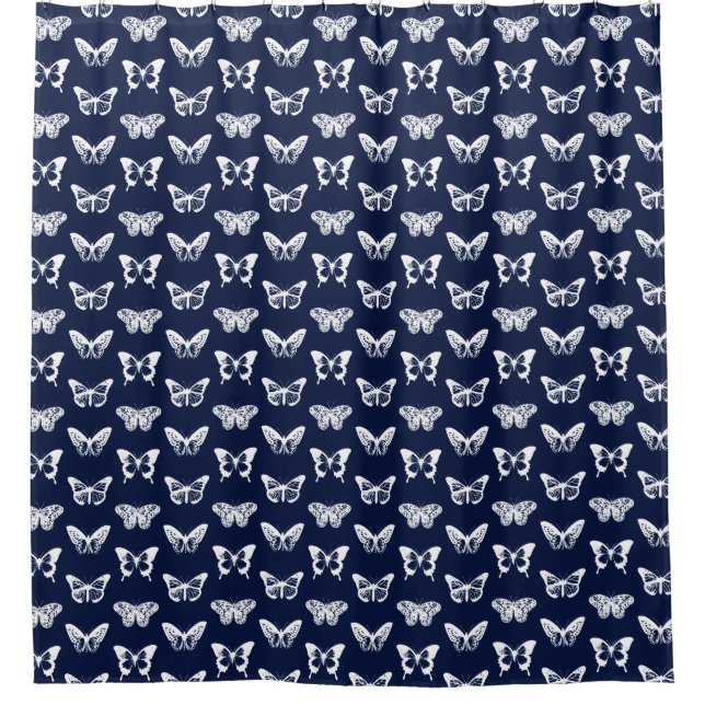 Schmetterlingskizze, blau und weiß duschvorhang (Vorderseite)