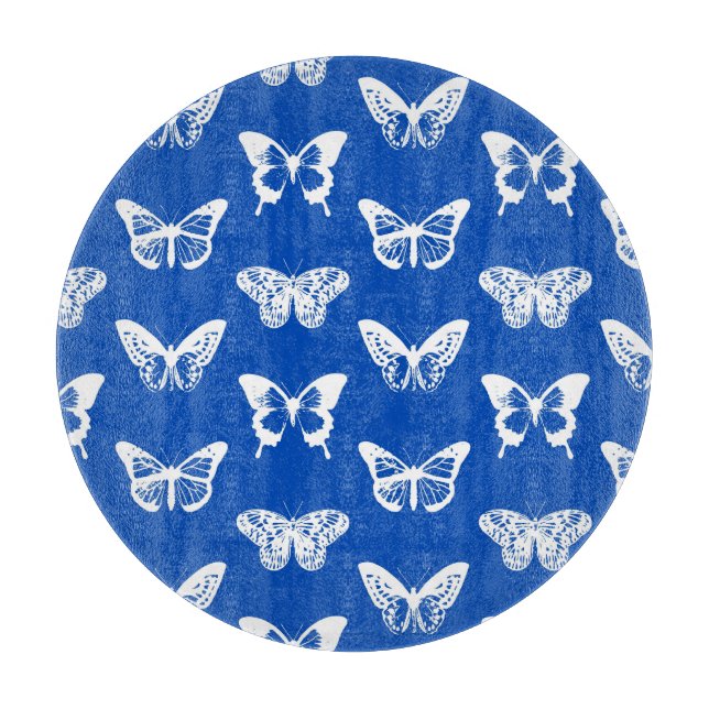 Schmetterlingskizze, Kobaltblau und weiß Schneidebrett (Vorderseite)