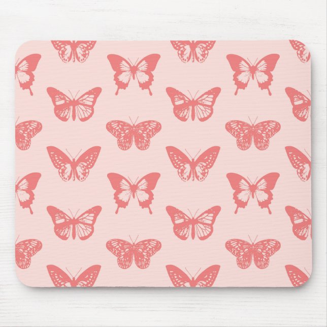 Schmetterlingskizze, Korallenrosa Mousepad (Vorne)