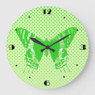 Schmetterlingskizze, Limettengrün Große Wanduhr
