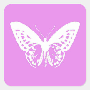 Schmetterlingskizze, orchid und weiß quadratischer aufkleber