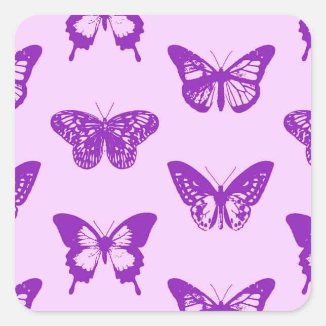 Schmetterlingskizze, Orchideenrosa und Violett Quadratischer Aufkleber (Vorderseite)