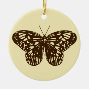 Schmetterlingskizze, schokoladenbraun auf Beige Keramik Ornament