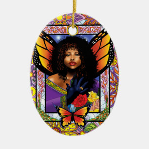 Schmetterlingskönigin-Fee Buntglas Violett Keramik Ornament