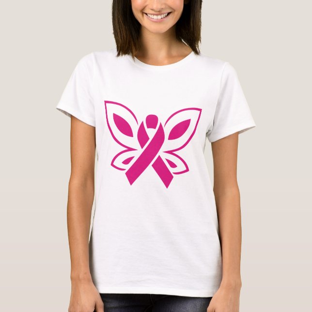 Schmetterlingskrebs-Ribbon rosa Farbe T-Shirt (Vorderseite)