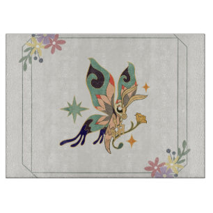 Schmetterlingskunst, beige Blumengrafik Schneidebrett
