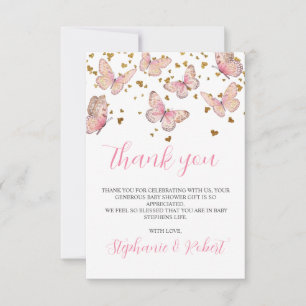 Schmetterlingsküsse Baby Shower in Rosa und Gold Dankeskarte