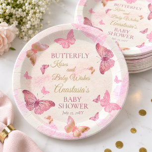Schmetterlingsküsse und Babywünsche Mädchen-Baby-P Pappteller