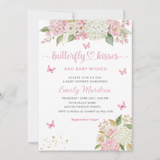 Schmetterlingsküsse und Babywünsche rosa Babyparty Einladung