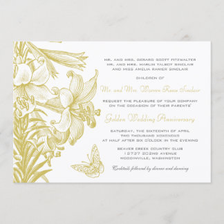 Schmetterlingslilien Golden 50. Hochzeitstag Einladung