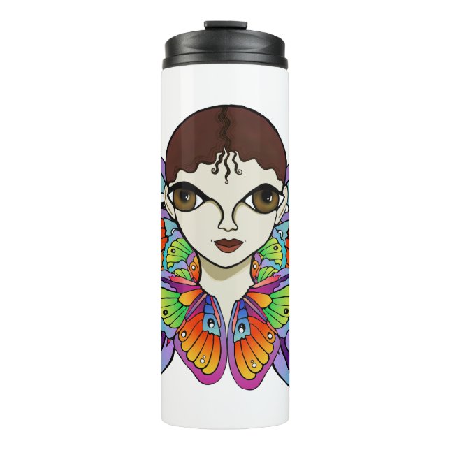 Schmetterlingsmädin Frauenspitze Thermosbecher (Vorderseite)