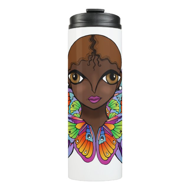 Schmetterlingsmädin Frauenspitze Thermosbecher (Vorderseite)