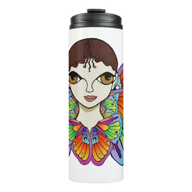 Schmetterlingsmädin Frauenspitze Thermosbecher (Vorderseite)
