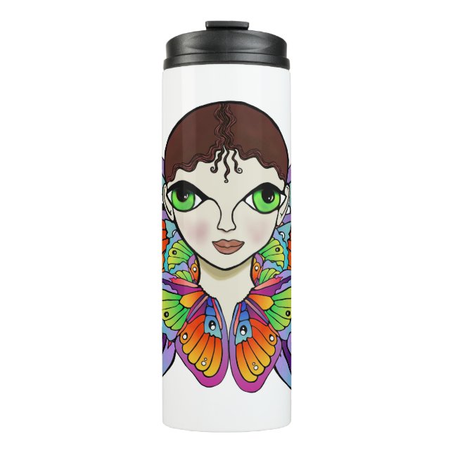 Schmetterlingsmädin Frauenspitze Thermosbecher (Vorderseite)