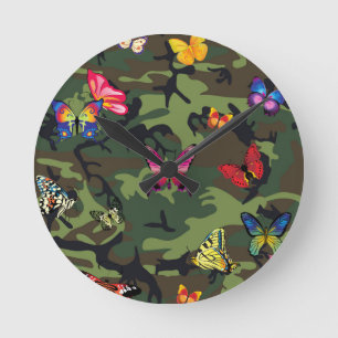 Schmetterlingsmarouflage Runde Wanduhr