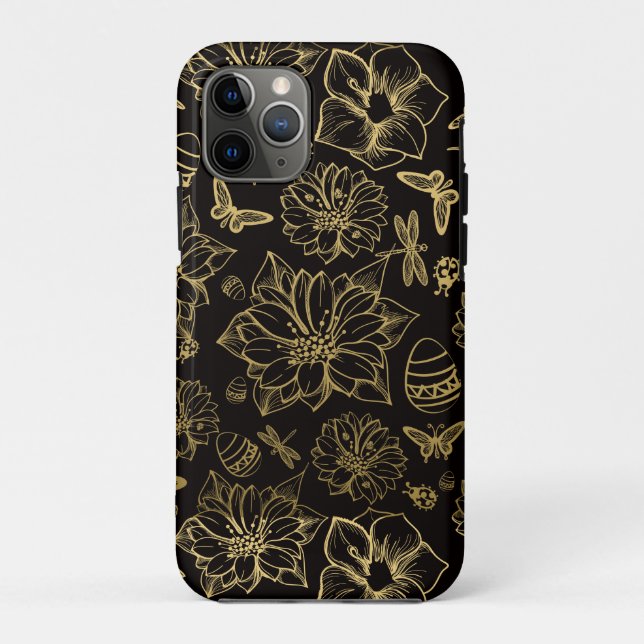 Schmetterlingsmuster aus Gold-Blume Case-Mate iPhone Hülle (Rückseite)
