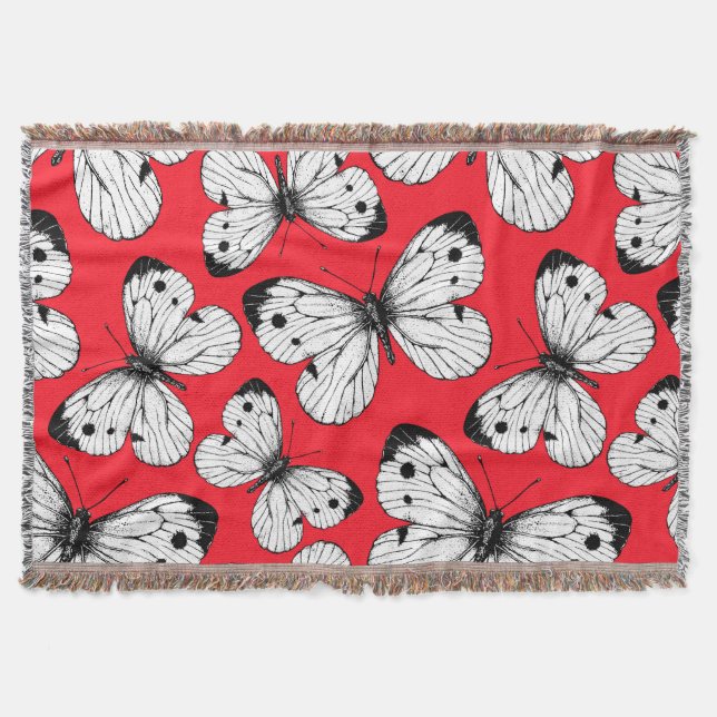 Schmetterlingsmuster aus Kohl in Rot Decke (Vorderseite)